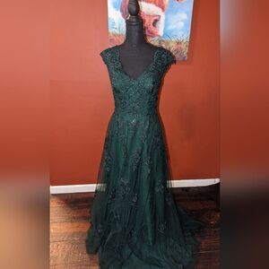 La Femme embellished tulle and lace A line gown size 6